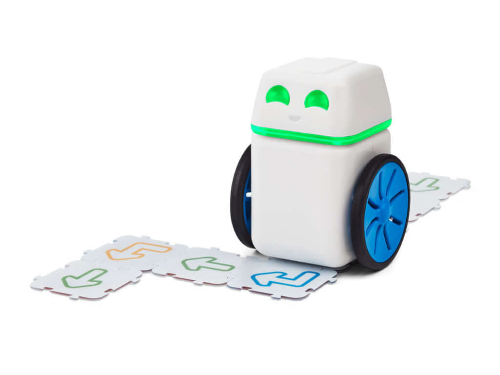 KUBO Coding Starter Set robot on coding tiles, teaching coding concepts for young students.