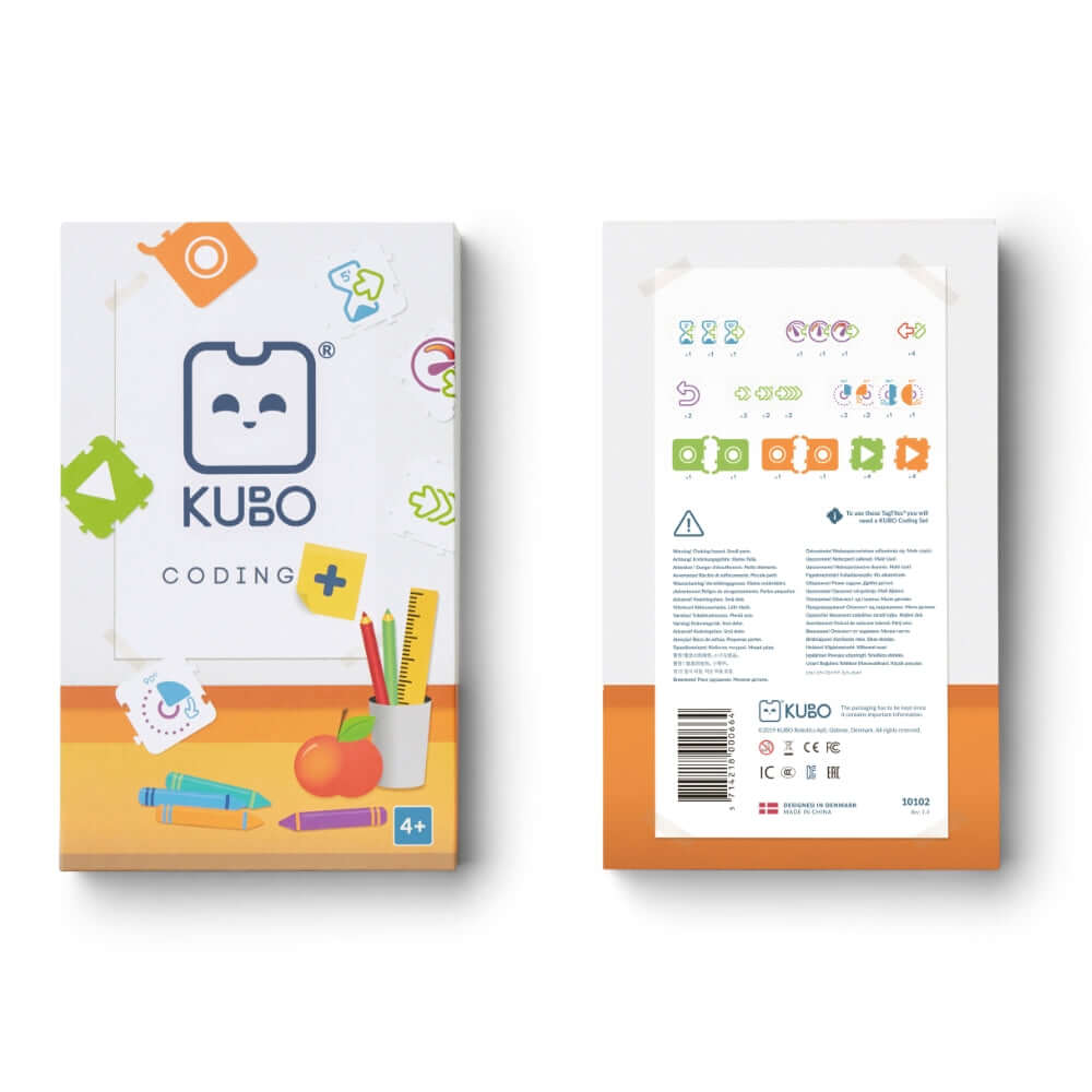 KUBO Coding+ TagTile Set packaging showcasing educational tools for coding skills, colorful design, and product details.