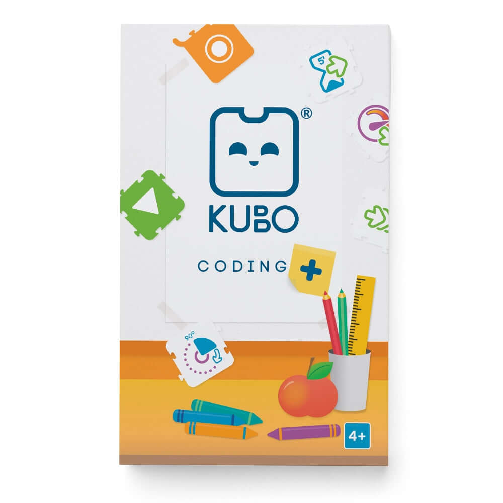 KUBO Coding+ TagTile® Set packaging with playful design and educational tools for kids aged 4 and up.