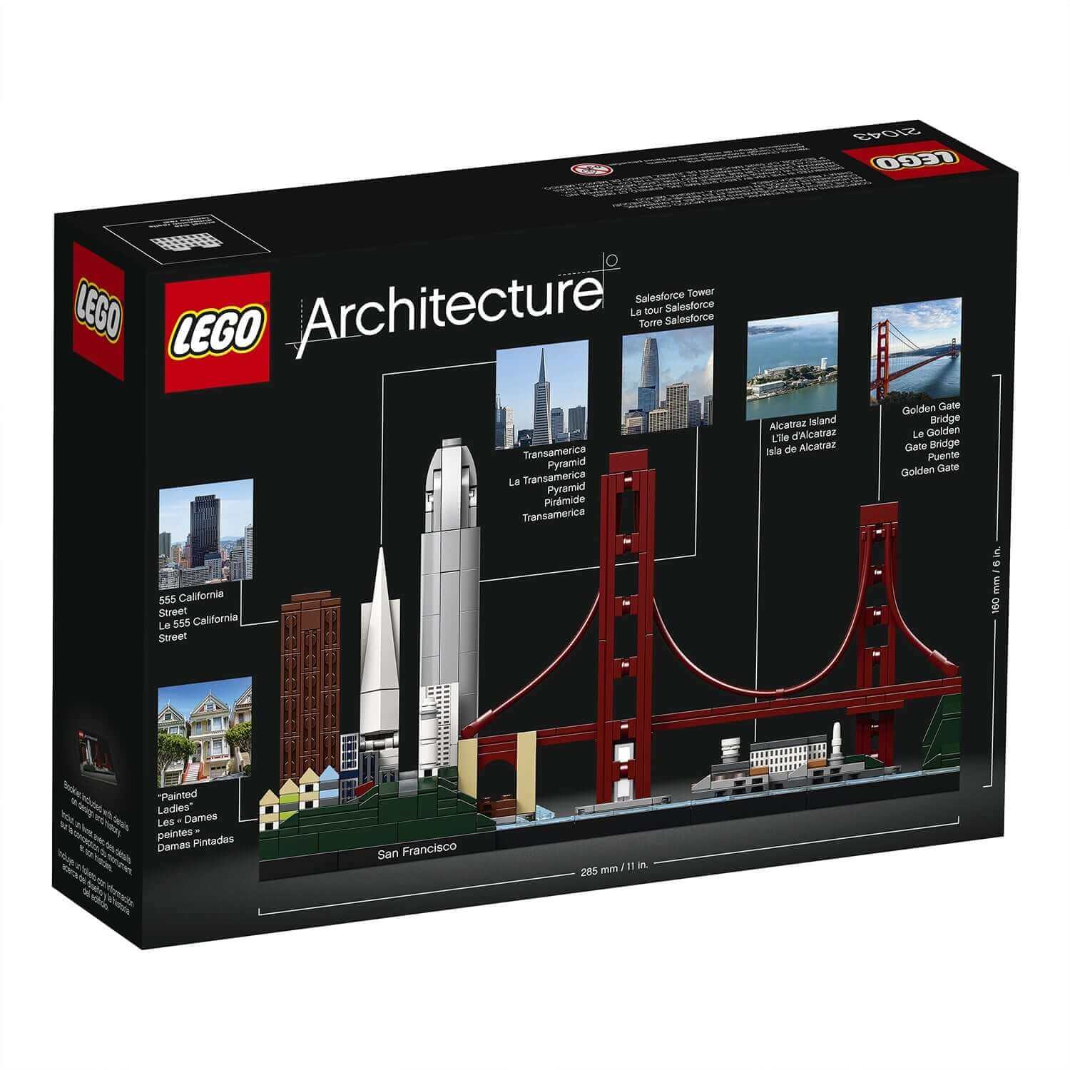 LEGO Architecture San Francisco Set 21043 showcasing iconic landmarks like the Golden Gate Bridge and Salesforce Tower.