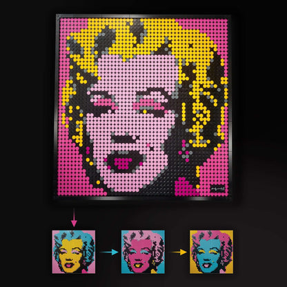 LEGO® Art Andy Warhol's Marilyn Monroe wall art set 31197 featuring vibrant colors and 4-in-1 design.