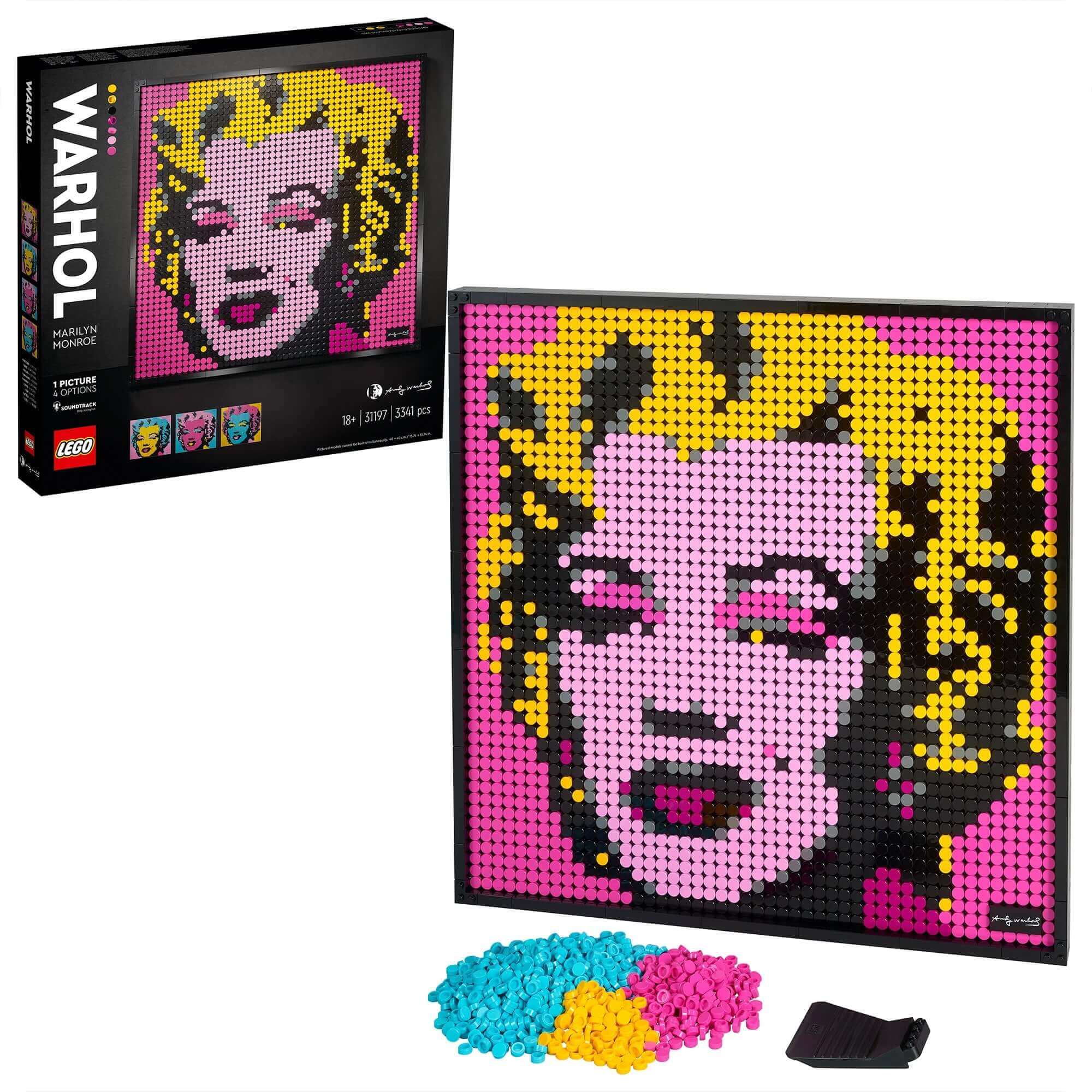 LEGO® Art Andy Warhol’s Marilyn Monroe Set 31197 with colorful bricks and box, perfect for creative wall art.