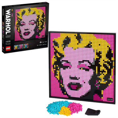 LEGO® Art Andy Warhol’s Marilyn Monroe Set 31197 with colorful bricks and box, perfect for creative wall art.