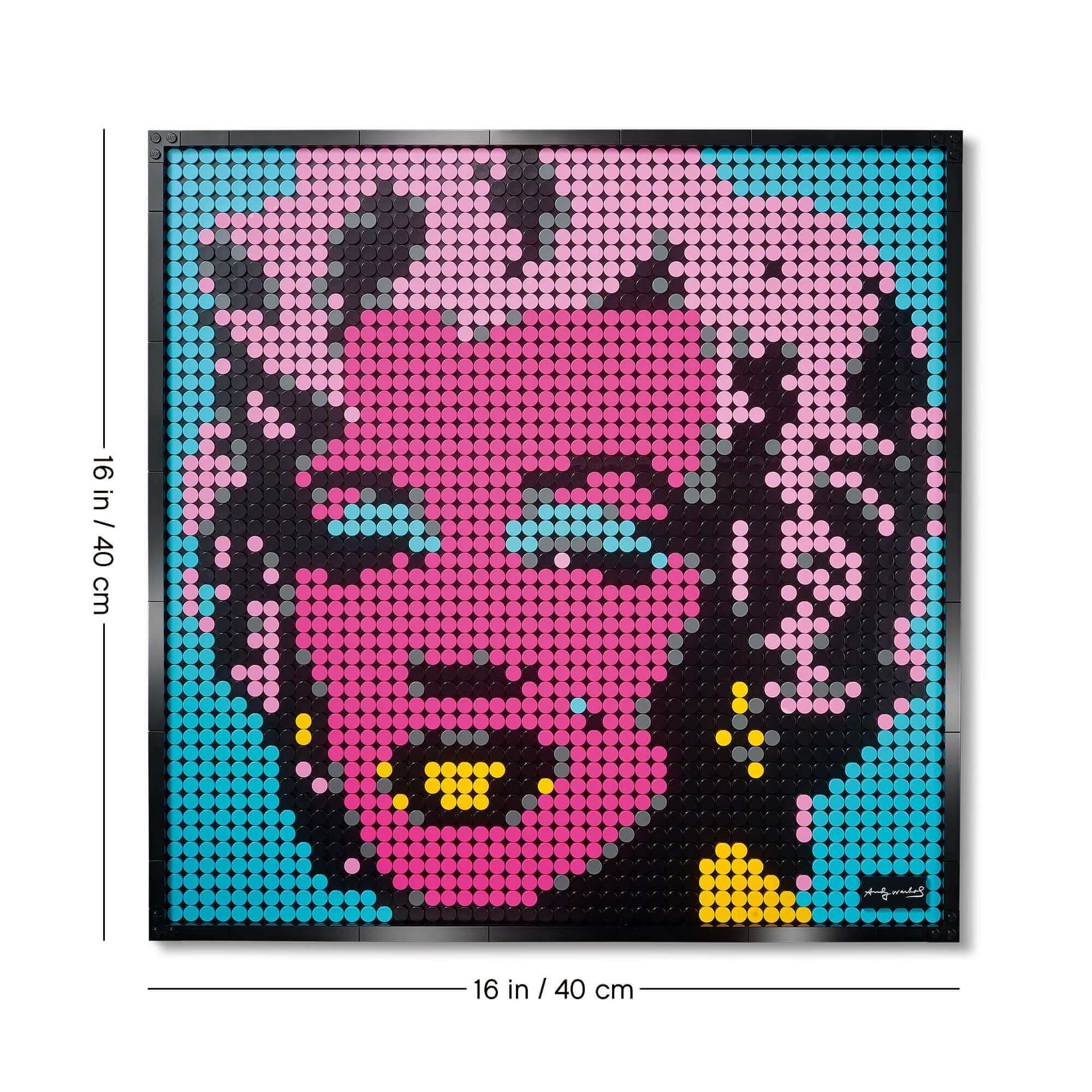 LEGO® Art Andy Warhol's Marilyn Monroe wall art piece, vibrant colors, 16x16 inches, relaxing art project.