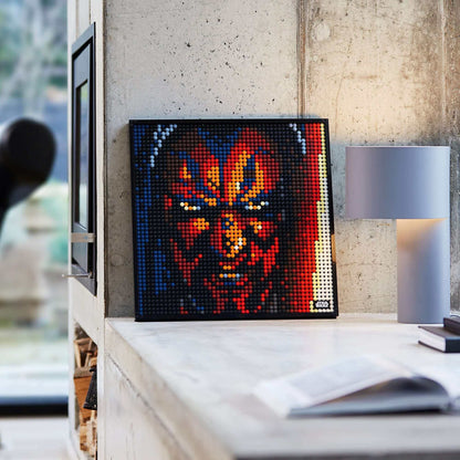 LEGO Art Star Wars The Sith wall art set displayed on a table, featuring vibrant colors and detailed design.