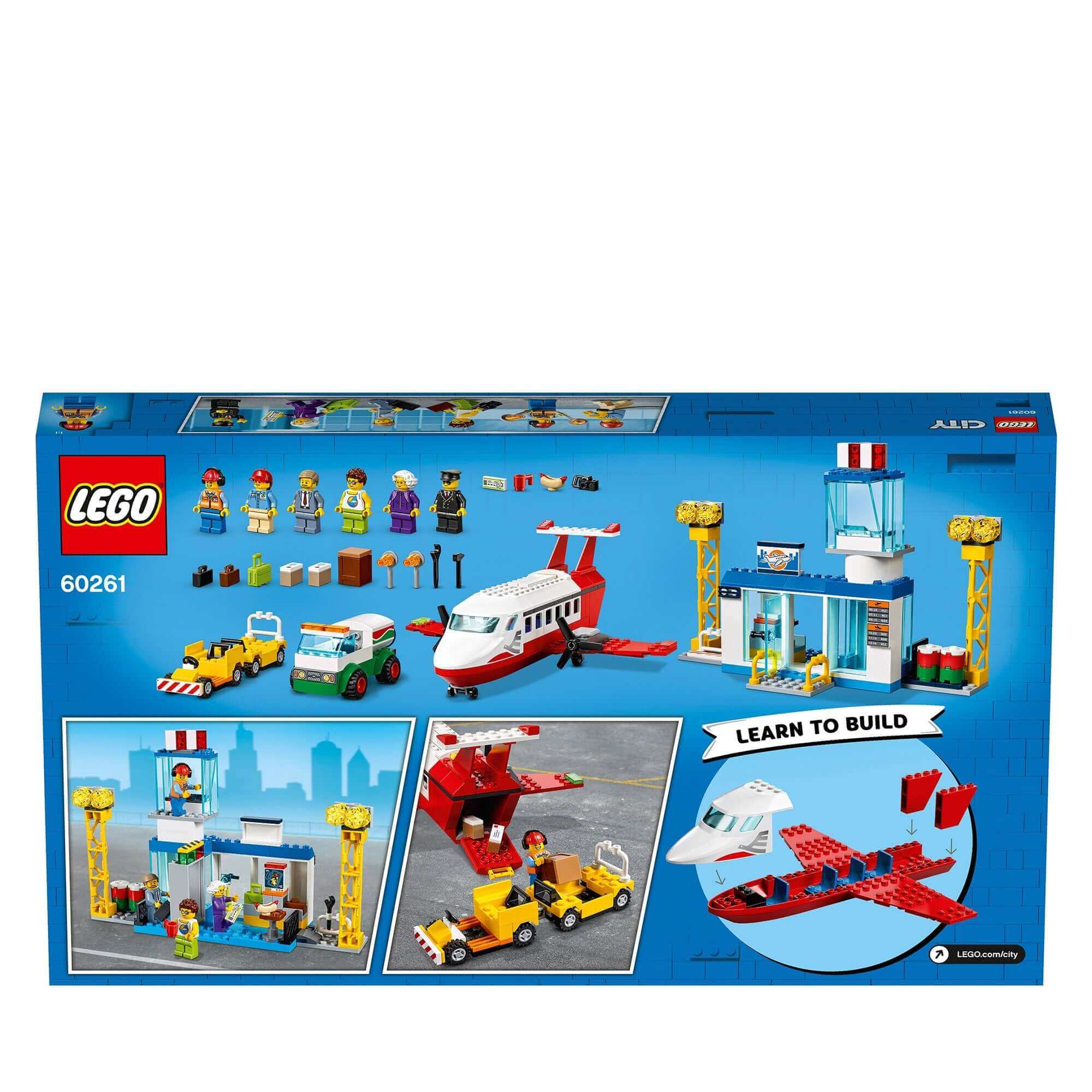 LEGO® City 4+ Central Airport Charter Toy 60261 set featuring an airport terminal, charter plane, and six minifigures.