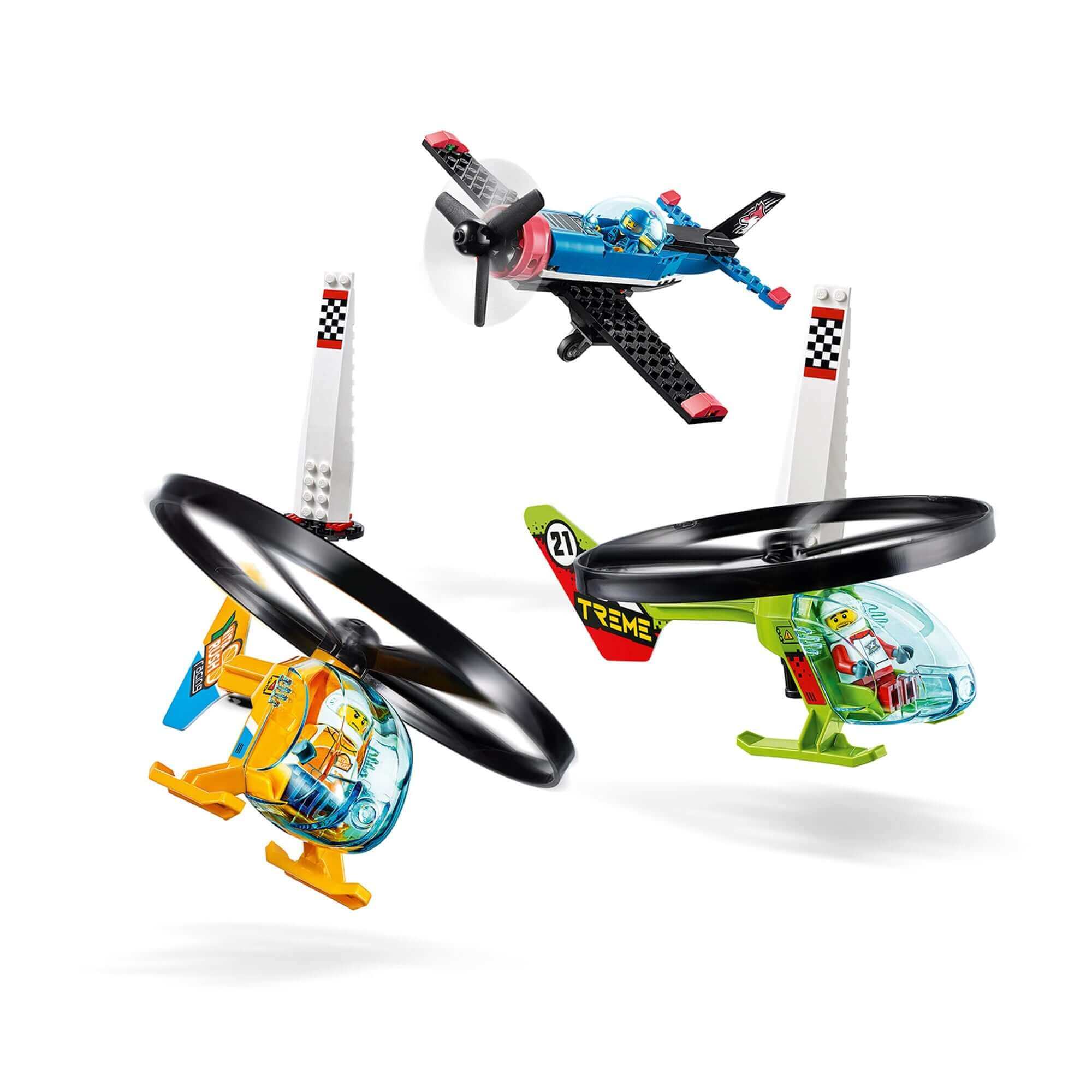 LEGO® City Airport Air Race Toy Plane Set 60260 featuring two helicopters and a stunt plane for imaginative play.