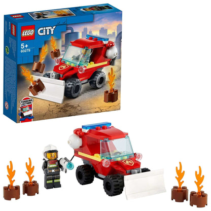 LEGO® City Fire Hazard Truck 60279 set with firefighter minifigure and flame elements for kids' imaginative play.
