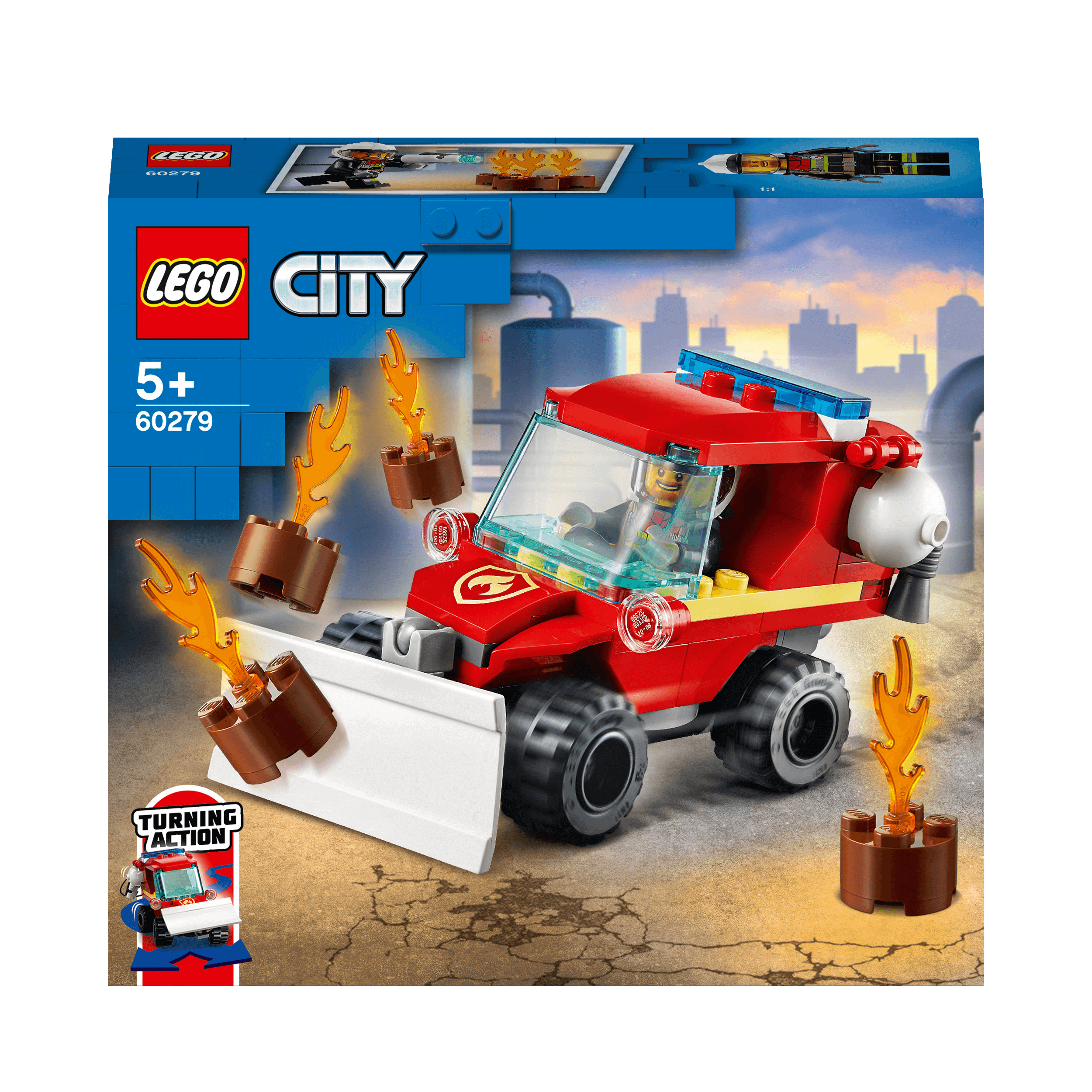 LEGO® City Fire Hazard Truck Toy 60279, featuring a firefighting truck with flames and a hero figure, perfect for imaginative play.