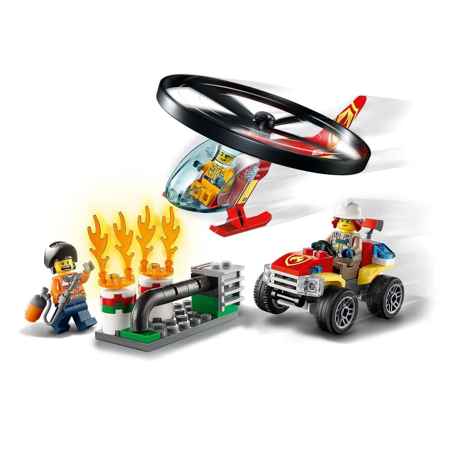 LEGO® City Fire Helicopter Response Set 60248 with helicopter, ATV, and minifigures Freya McCloud and fireman.
