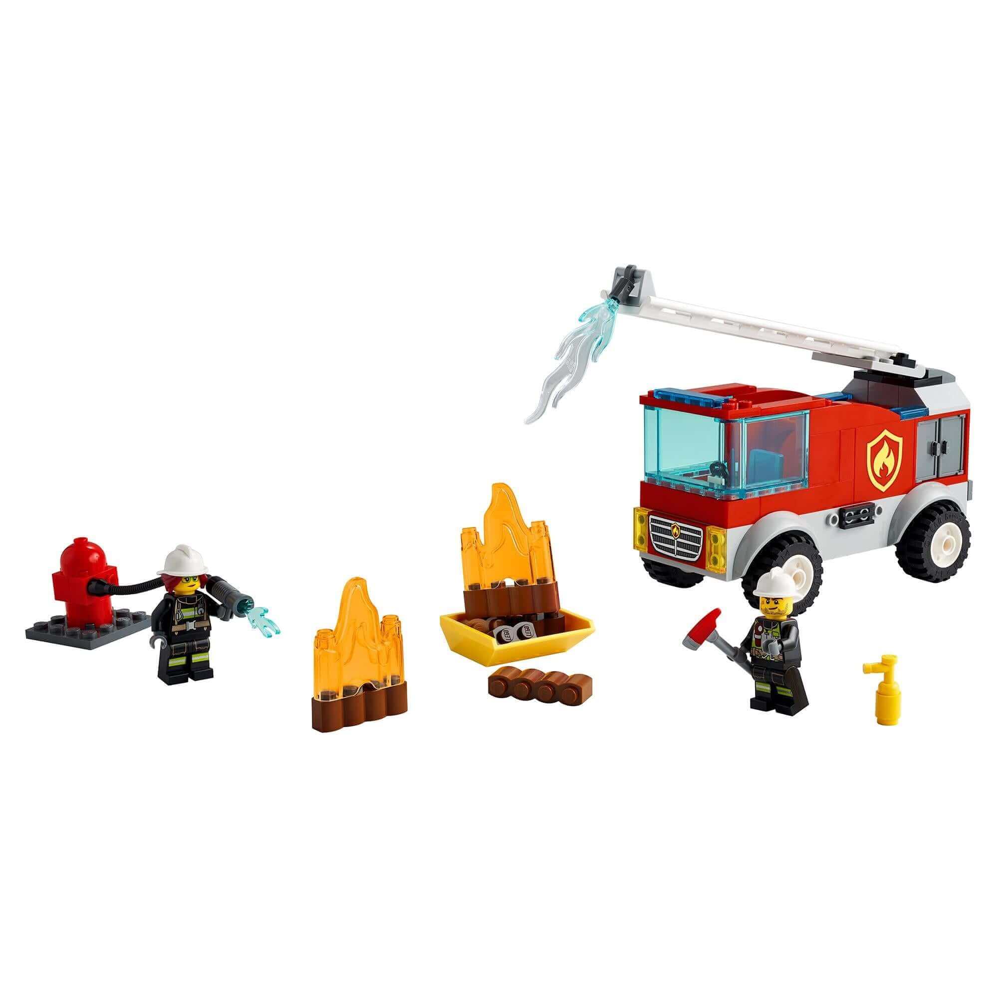 LEGO® City Fire Ladder Truck Toy 60280 with Freya McCloud and firefighting accessories, perfect for imaginative play.