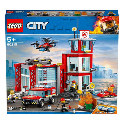 LEGO City Fire Station Truck Toy 60215 with fire truck, drone, mini-figures, and accessories for imaginative play.