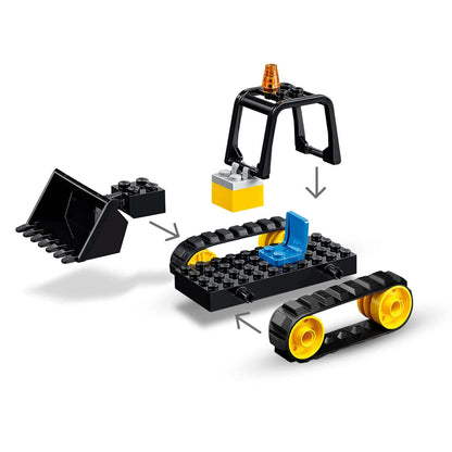 LEGO® City Construction Bulldozer 60252 parts: bulldozer track, bucket, and assembly instructions for kids.