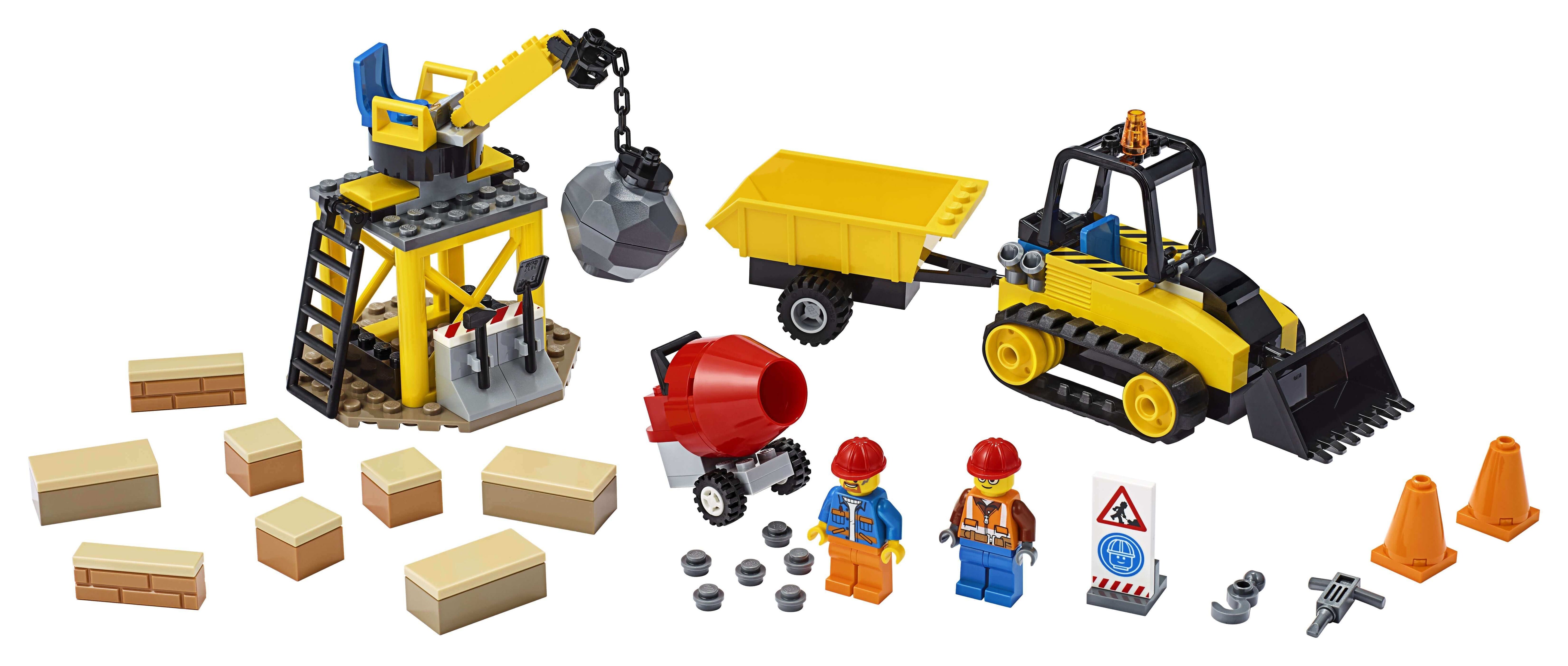 LEGO® City Great Vehicles Construction Bulldozer 60252 set featuring bulldozer, cement mixer, minifigures, and accessories.