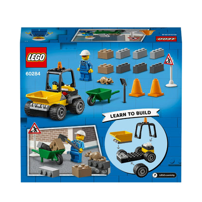 LEGO® City Great Vehicles Roadwork Truck 60284 playset with front-end loader and worker minifigure.