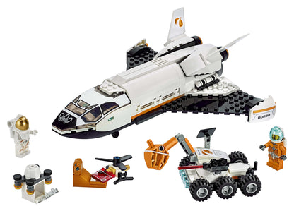 LEGO City Mars Research Shuttle 60226 with astronauts, rover, rocket drone, and helidrone for space adventures.