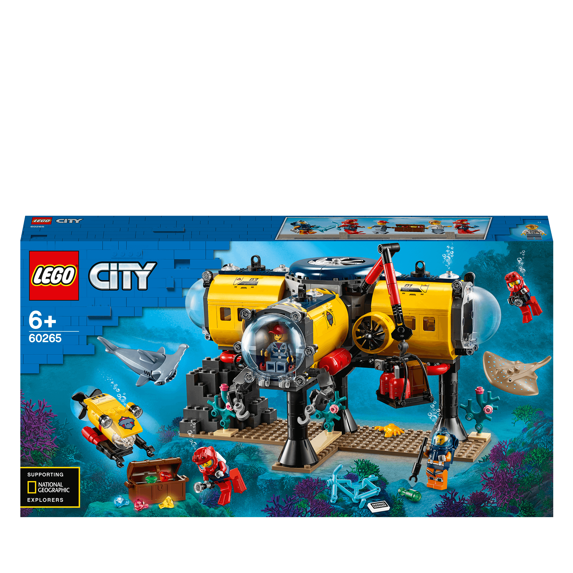 LEGO City Ocean Exploration Base Set 60265 featuring underwater submersible and ocean life, ideal for deep sea adventure play.