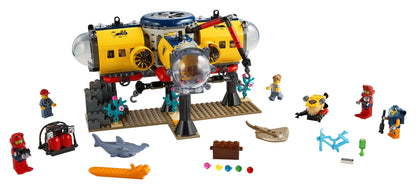 LEGO® City Ocean Exploration Base set 60265, featuring deep-sea submersible, figures, and marine life accessories.