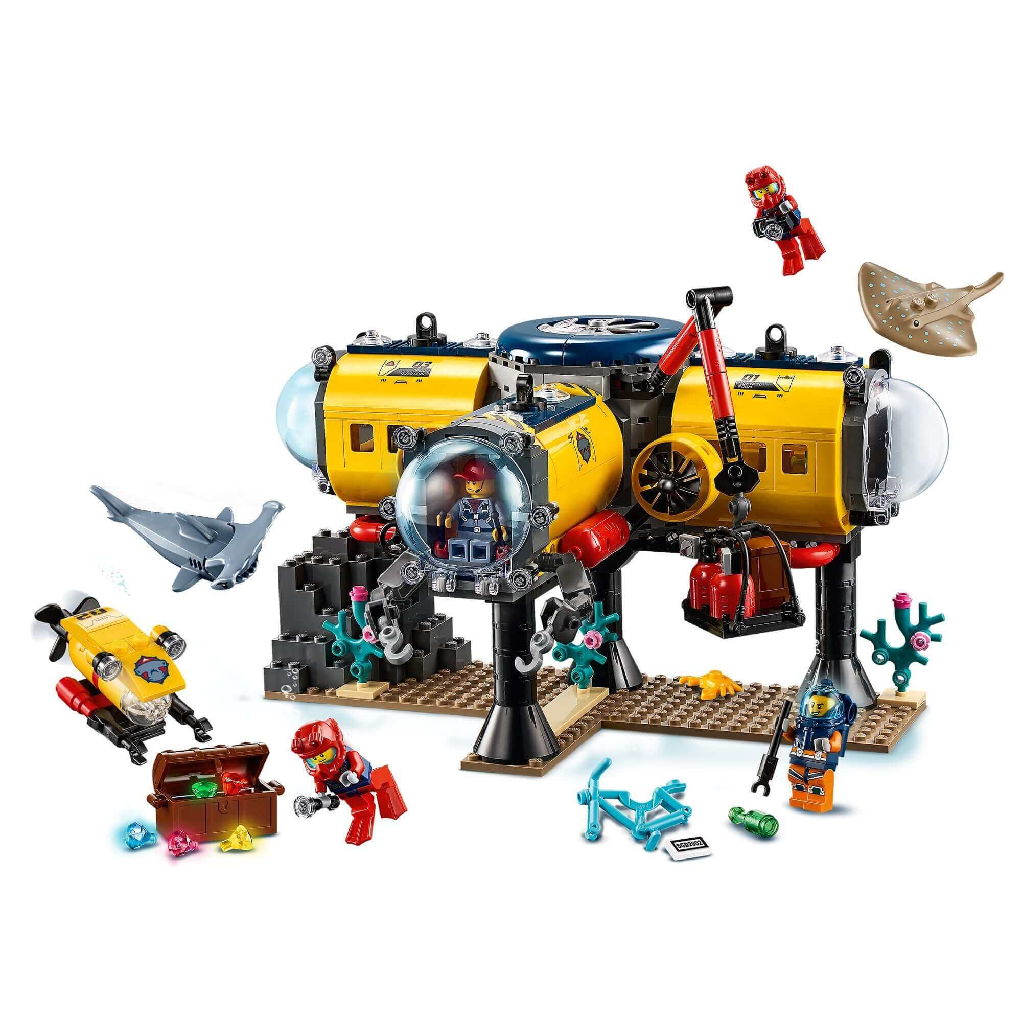 LEGO® City Ocean Exploration Base Set 60265 featuring a submarine and marine life for deep sea adventure.
