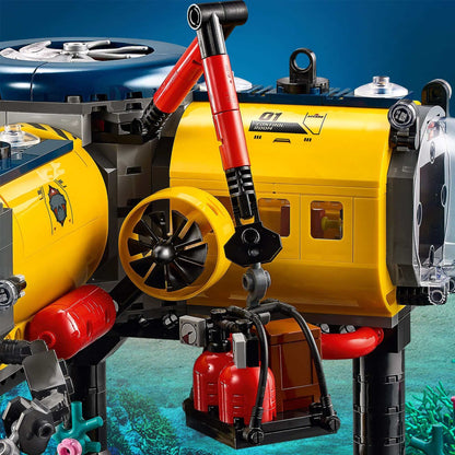Close-up of the LEGO® City Ocean Exploration Base set 60265 featuring detailed submarine equipment and machinery.