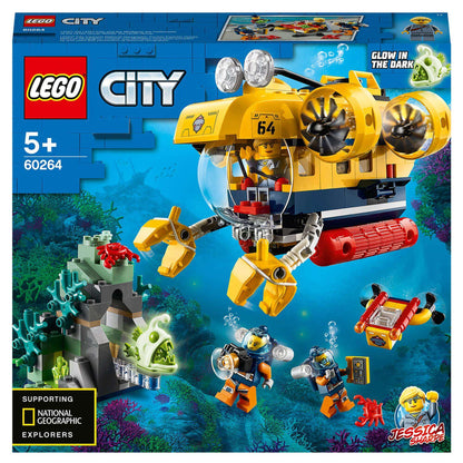 LEGO® City Ocean Exploration Submarine Sea Set 60264 featuring submarine and divers, supporting National Geographic Explorers.