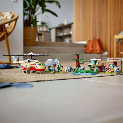LEGO City Wildlife Rescue Operation Vet Set 60302 with helicopter, animals, and rescue scenes for imaginative play.