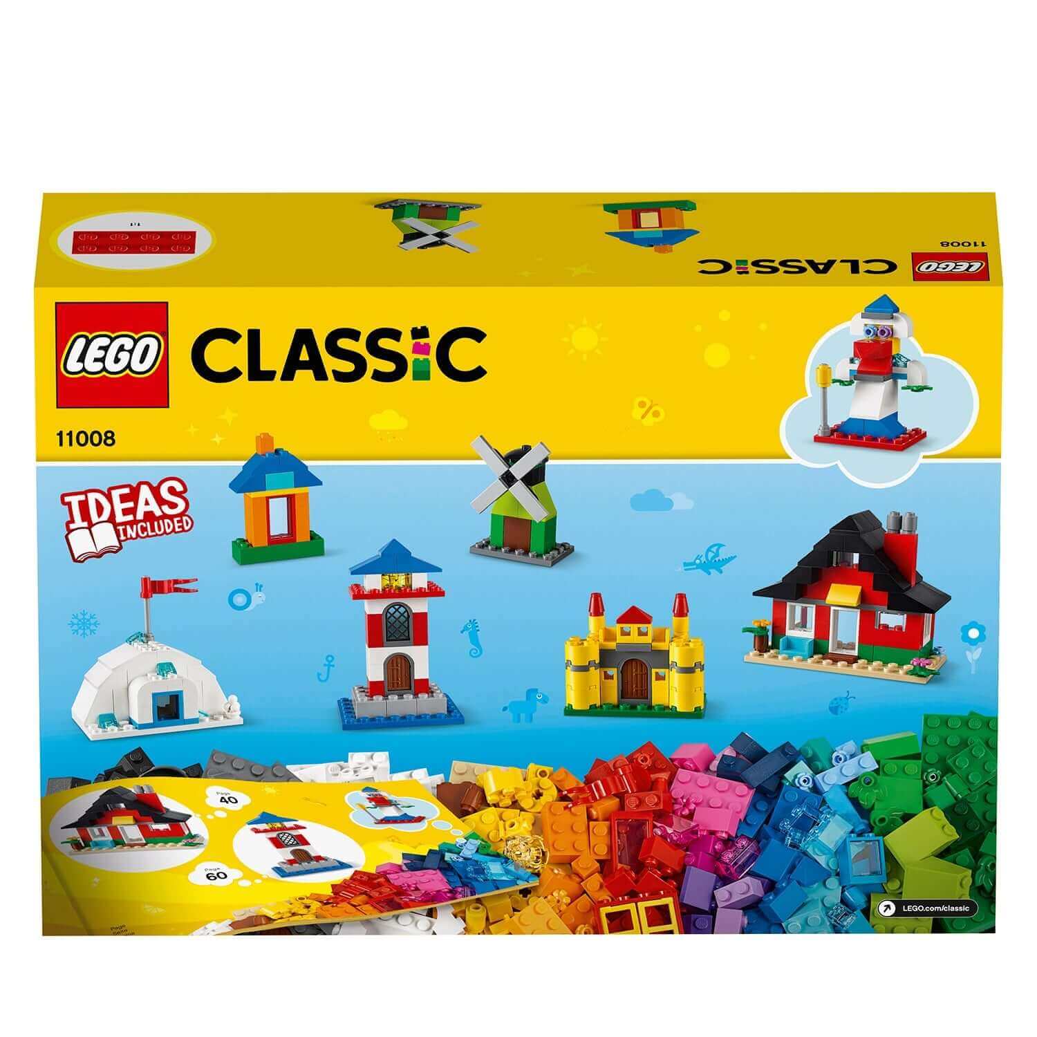 LEGO Classic 4+ Bricks and Houses Set 11008, featuring colorful building blocks for creating houses and imaginative structures.