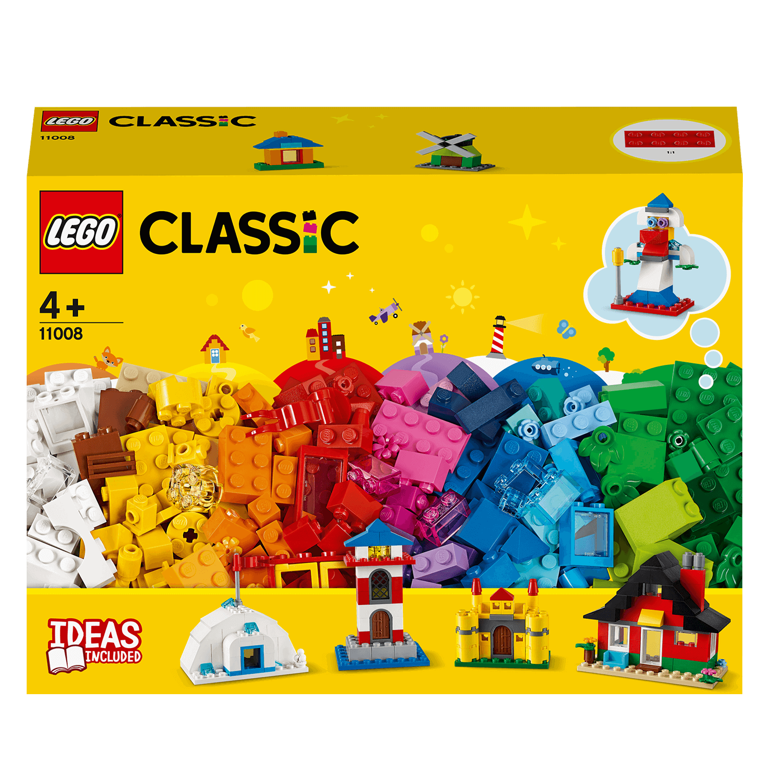 LEGO Classic 4+ Bricks and Houses Set 11008 featuring colorful blocks for creating imaginative homes and structures.