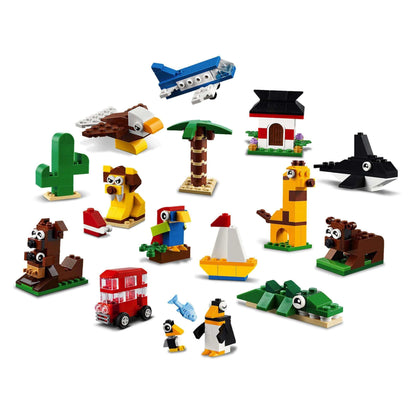 Colorful LEGO® Classic Around the World Bricks Set 11015 featuring animals, vehicles, and creative builds for kids.