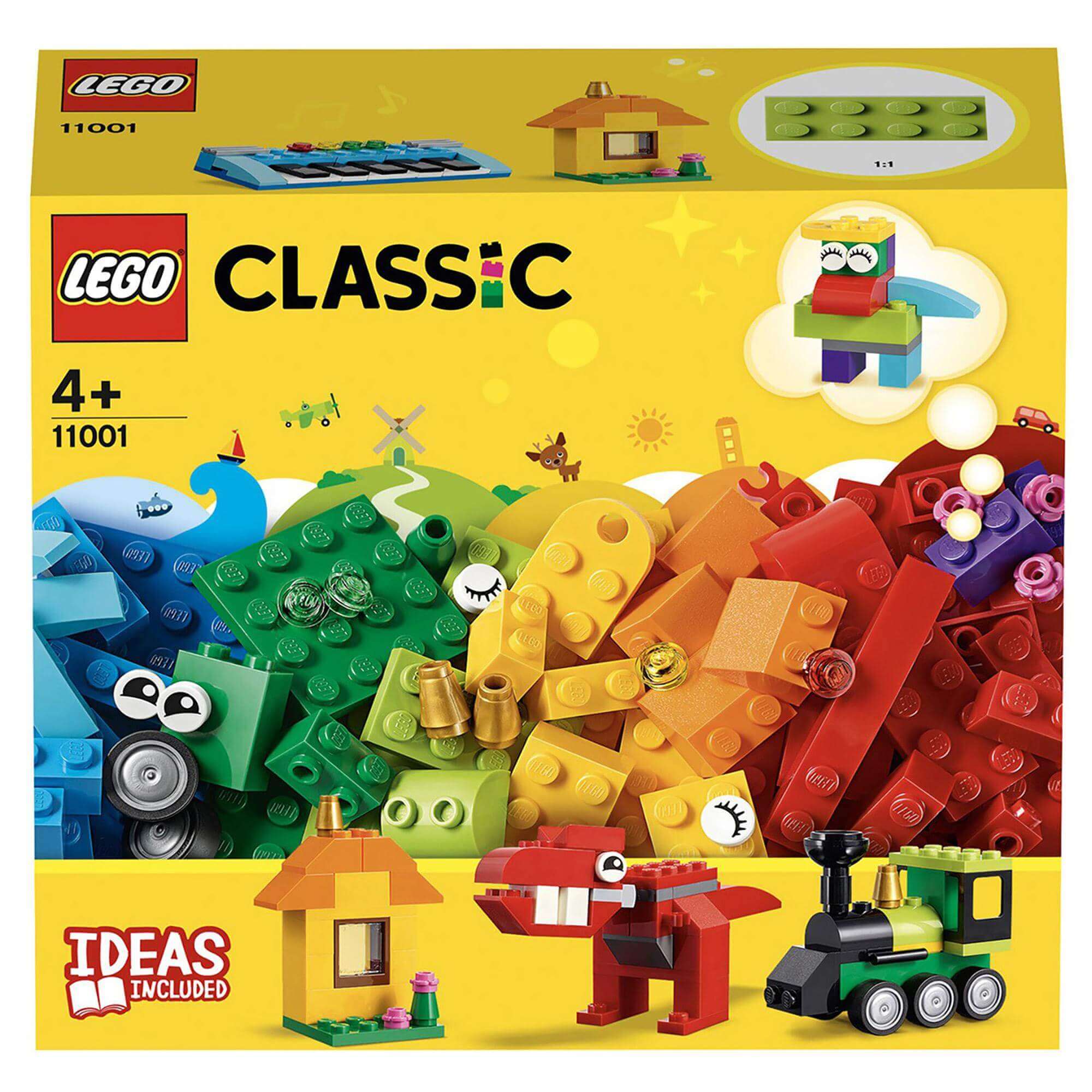 LEGO® Classic Bricks and Ideas construction toy 11001 featuring colorful building blocks and sample creations.