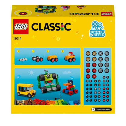 LEGO® Classic Bricks and Wheels Set 11014 box showcasing vehicles and colorful bricks for creative play.