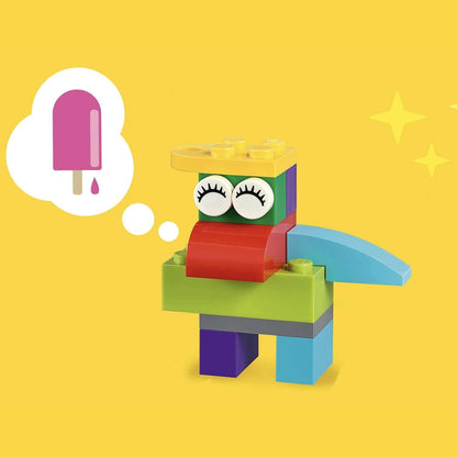 Colorful LEGO® creation with a character dreaming of a popsicle, showcasing creativity and fun with Classic Bricks.