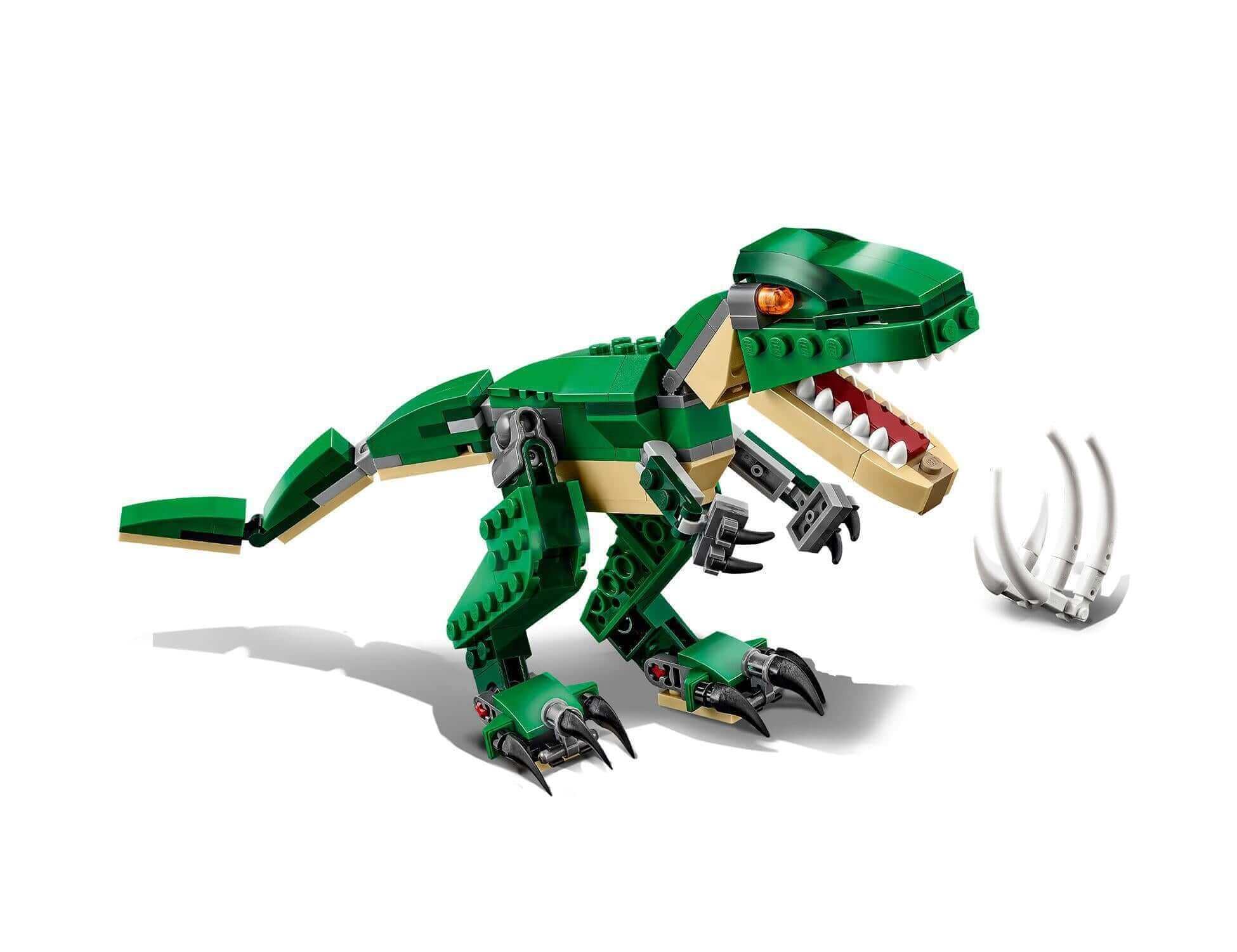 LEGO Creator 3in1 Mighty Dinosaurs T-Rex model with posable joints and detailed claws.