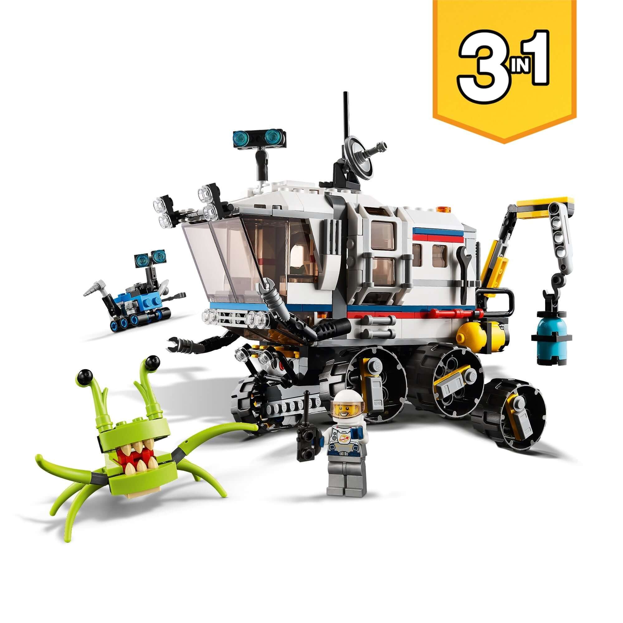 LEGO® Creator 3in1 Space Rover Explorer Set 31107 with rover, alien creature, and astronaut minifigure.
