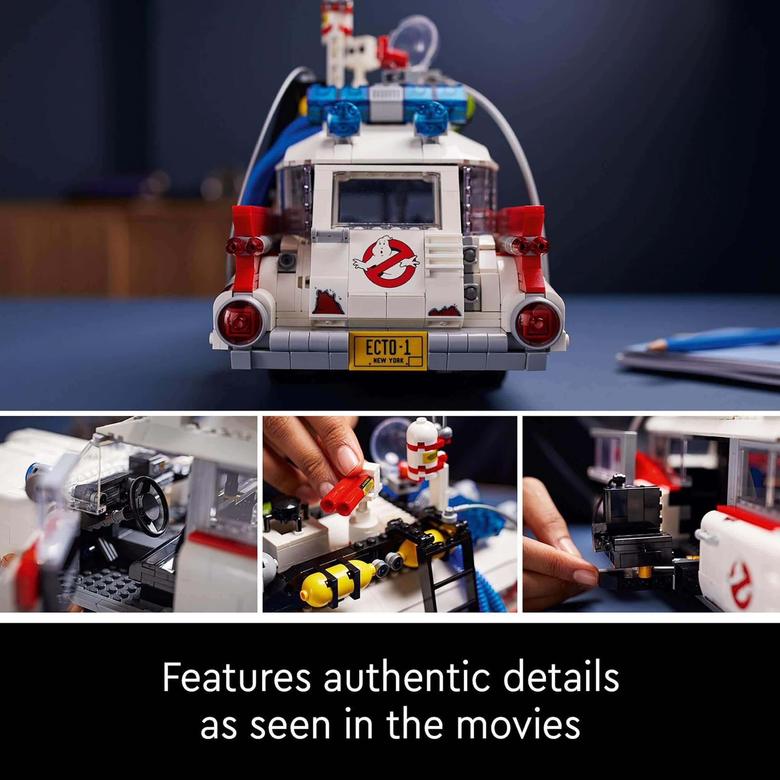 LEGO Creator Expert Ghostbusters ECTO-1 set showcasing authentic vehicle details as seen in the movies.