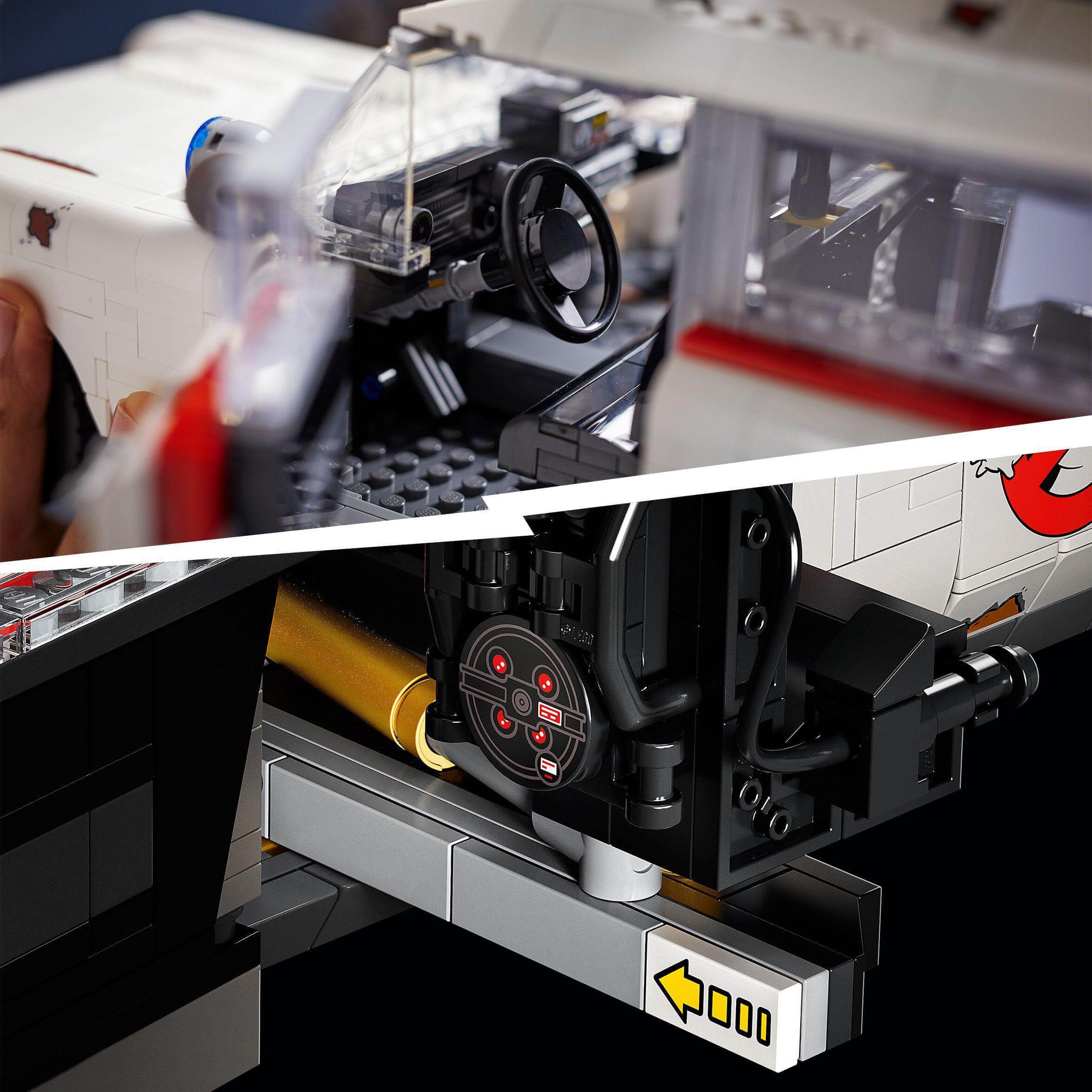 Close-up of the LEGO® Creator Expert Ghostbusters ECTO-1 interior with detailed features and build quality.