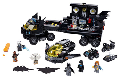 LEGO DC Batman Mobile Bat Base Truck Toy 76160 with vehicles, gadgets, and 6 Batman minifigures on display.