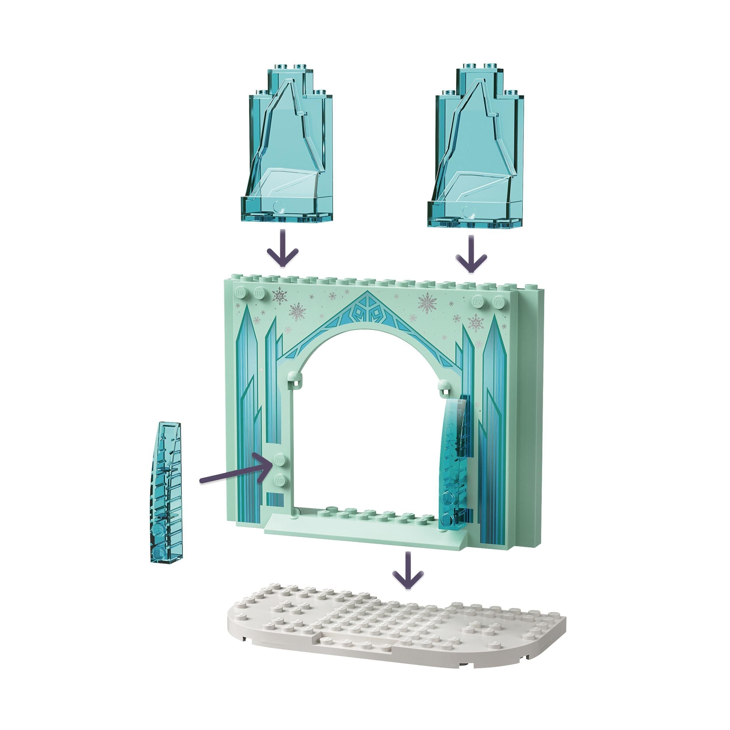 LEGO Disney's Frozen set assembly featuring ice castle elements and building instructions for kids.