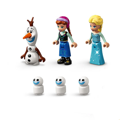 LEGO Disney Anna, Elsa, and Olaf mini-doll figures with snowman accessories from Frozen Wonderland set.