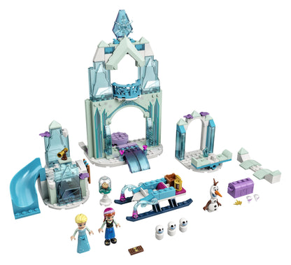 LEGO Disney Anna and Elsa’s Frozen Wonderland set 43194 with ice castle, sleigh, mini-dolls, and Olaf.