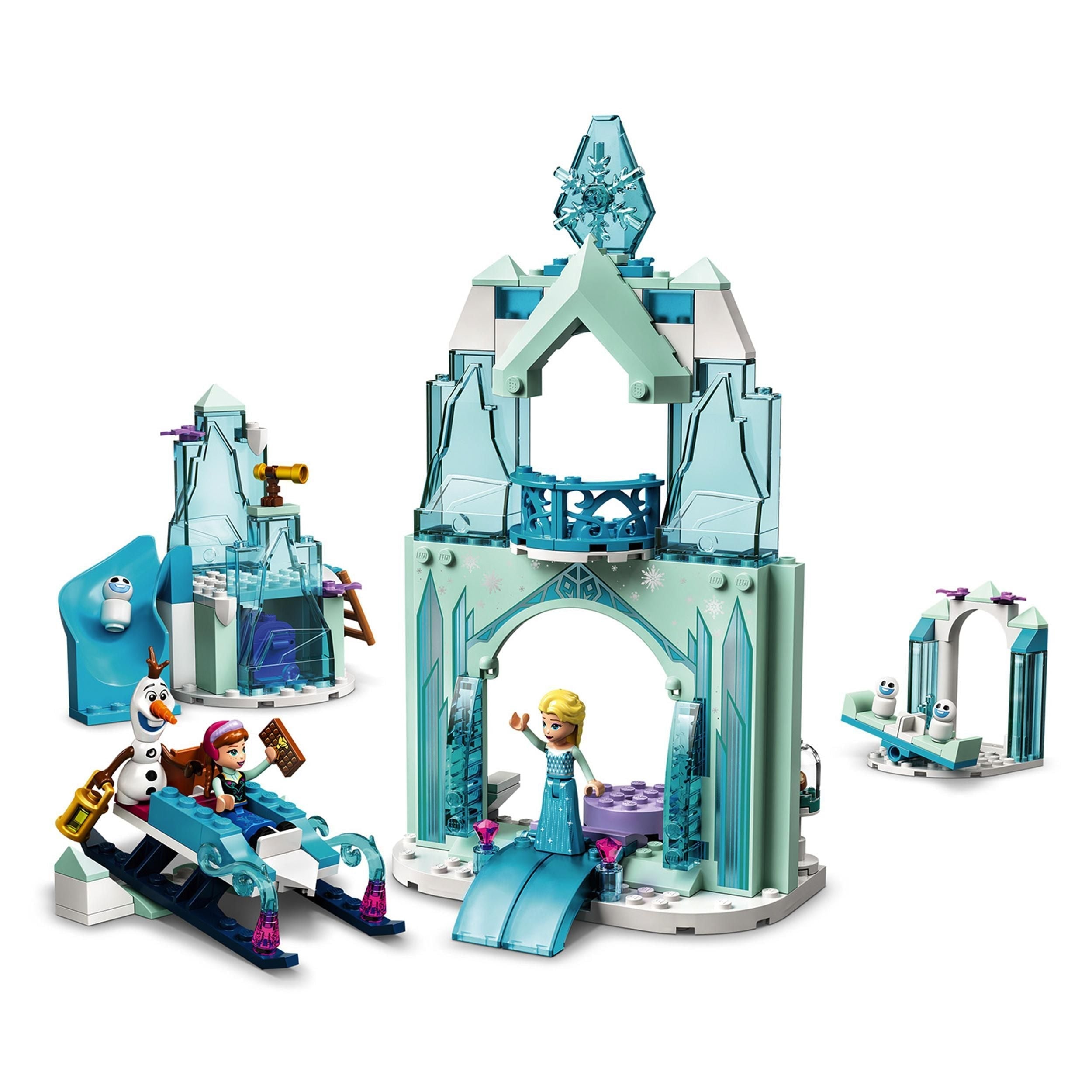 LEGO Disney Anna and Elsa's Frozen Wonderland set featuring an icy castle, sled, and mini-doll figures of Anna and Elsa.