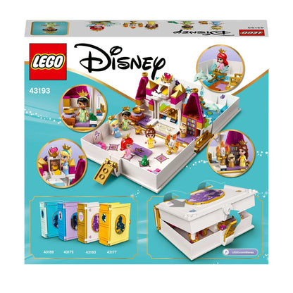 LEGO Disney Princess Storybook Adventures 43193 set with micro-dolls and vivid castle elements.