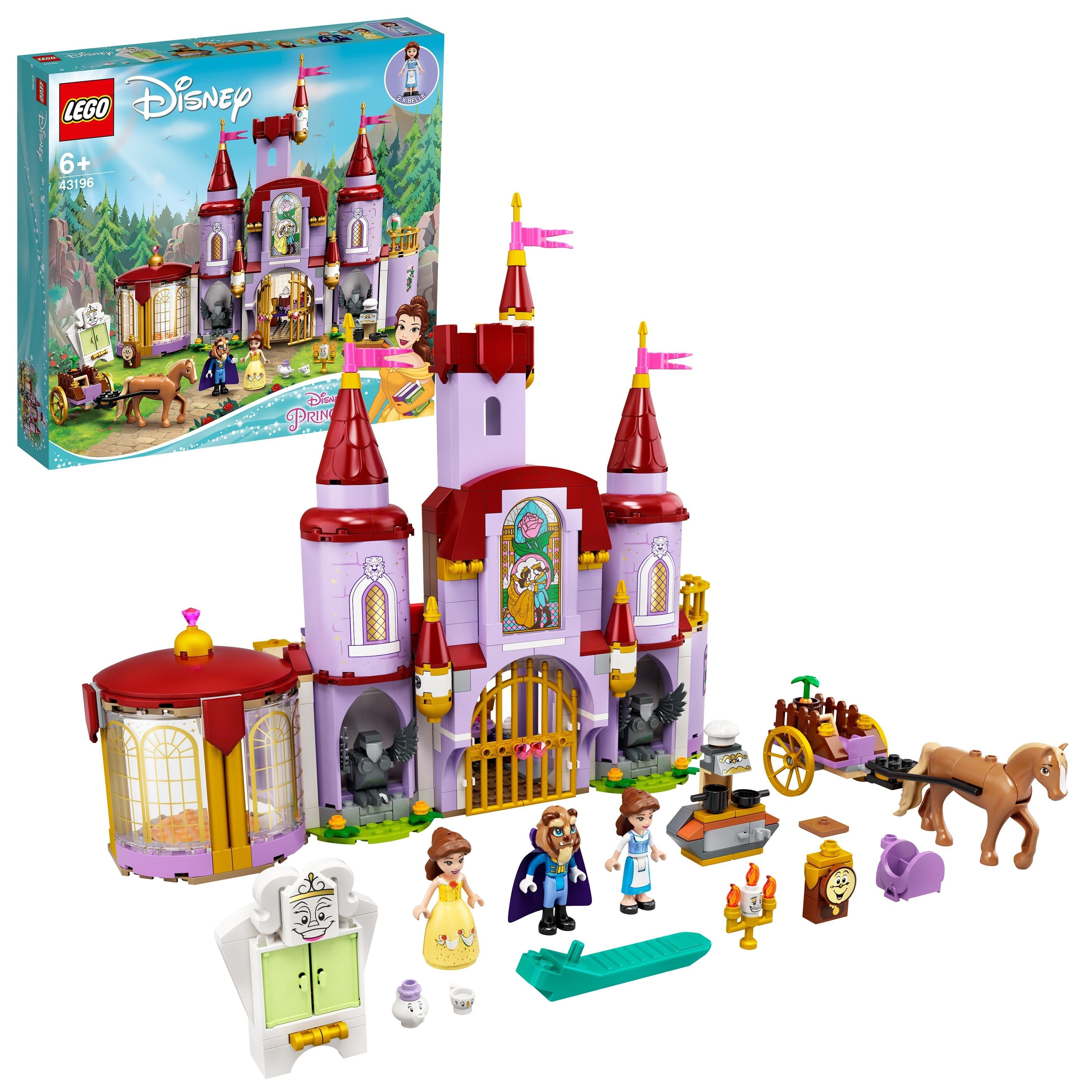 LEGO Disney Belle and the Beast's Castle Set 43196 with 2-story castle, mini-dolls, and LEGO figures for kids.