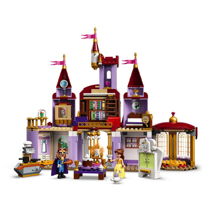 LEGO Disney Belle and the Beast’s Castle Set 43196 with minifigures, featuring 5 rooms and 3 characters.