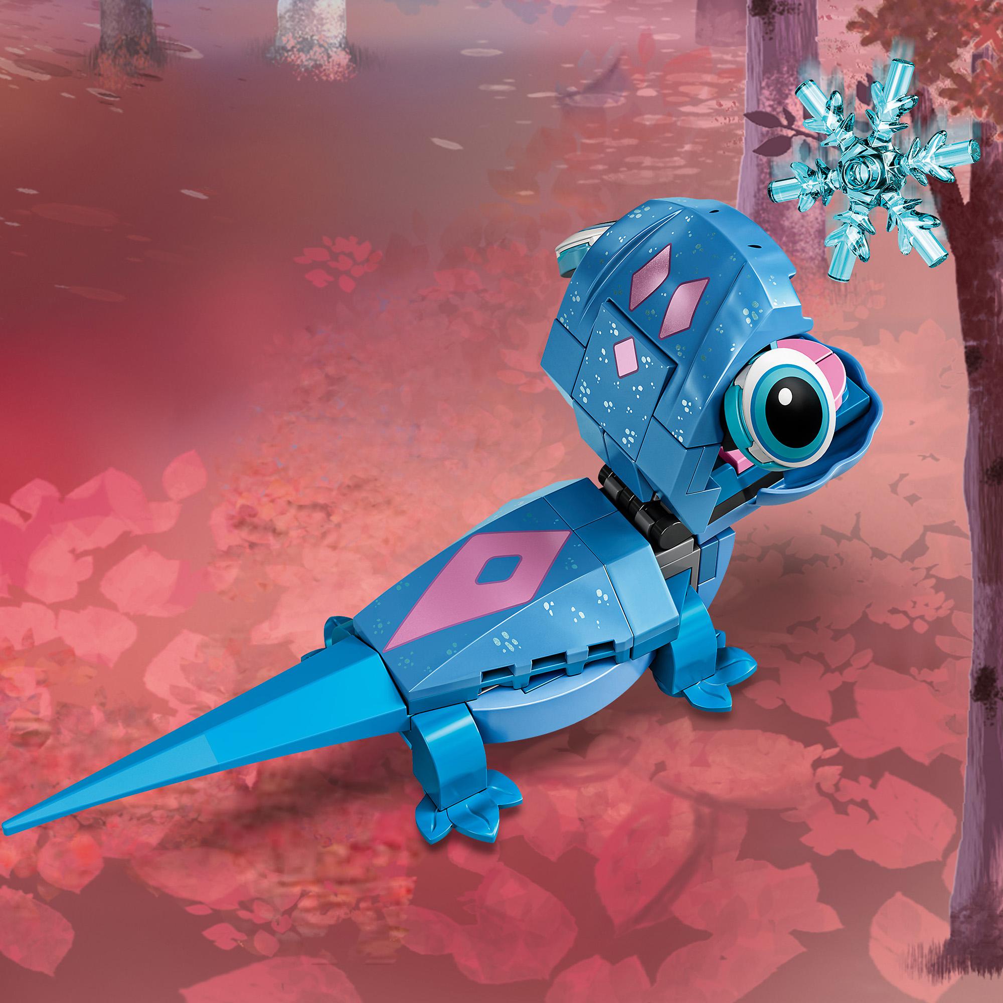 LEGO® Disney Frozen 2 Bruni the Salamander toy 43186 in vibrant blue, featuring a playful design and themed snowflake accessory.