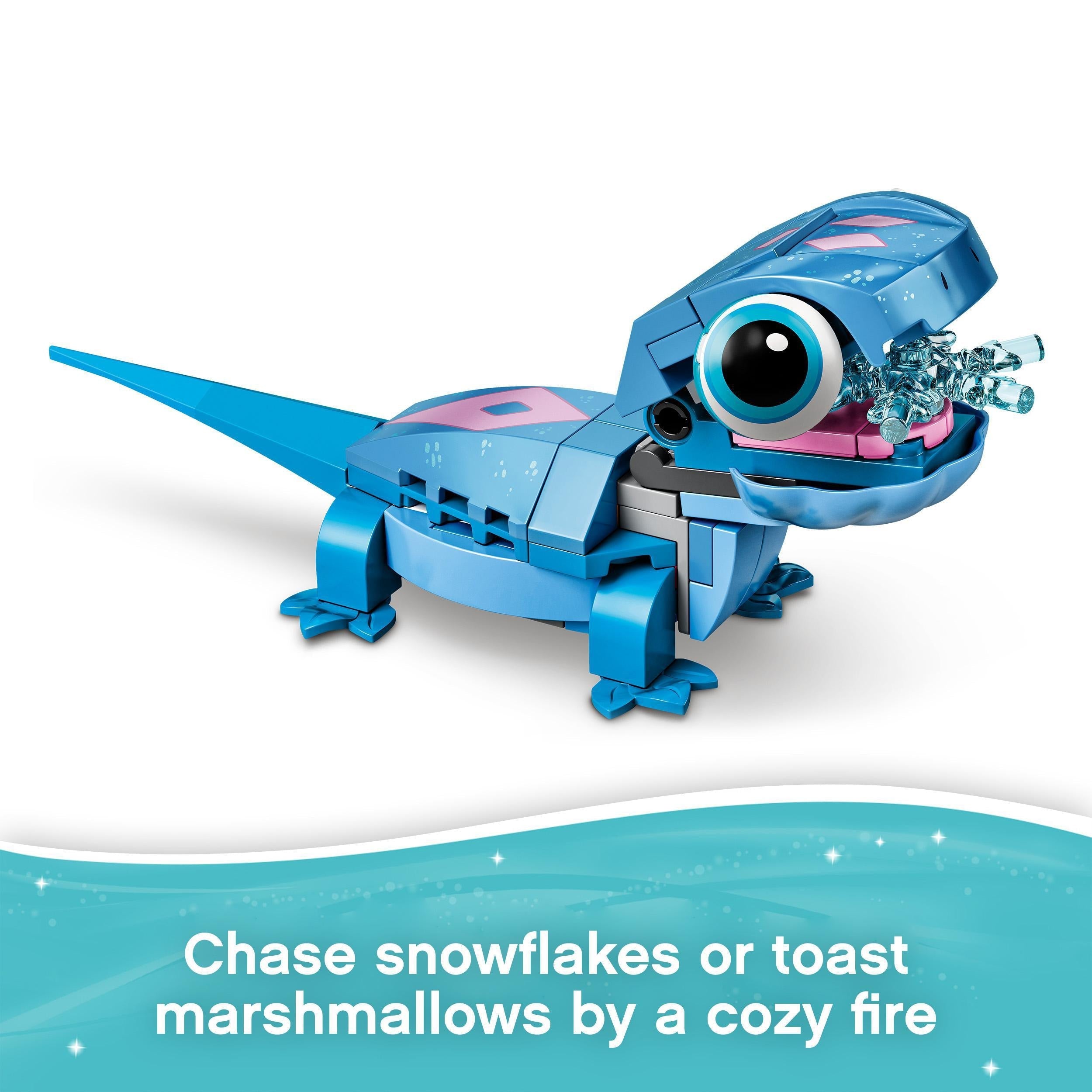 LEGO® Disney Frozen 2 Bruni the Salamander Toy 43186, a blue buildable figure ready for cozy winter adventures.