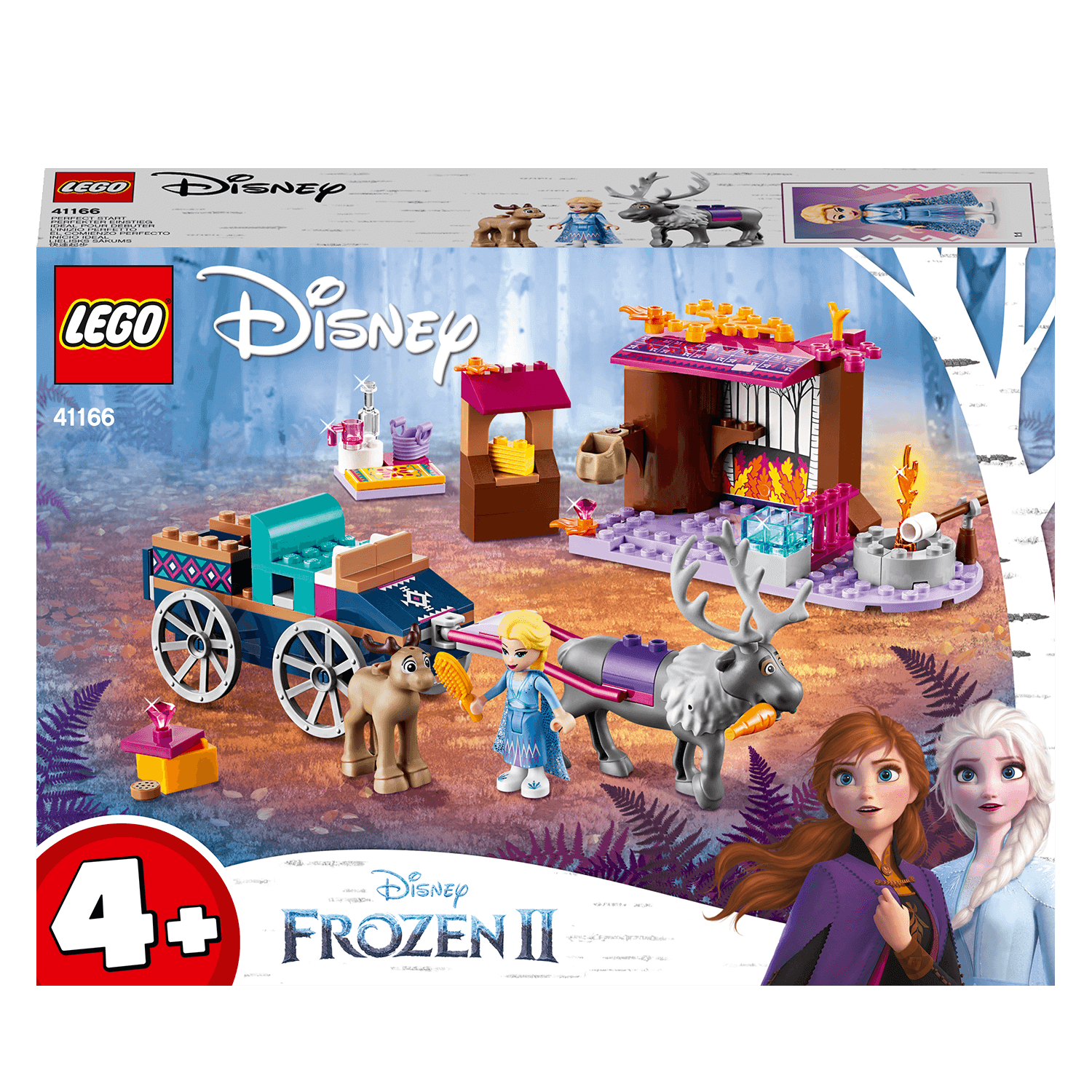 LEGO Disney Frozen II Elsa's Wagon Adventure set 41166 featuring Elsa, Anna, and animals for creative play.