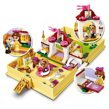 LEGO Disney Princess Belle's Storybook Set 43177 featuring Belle and Beast micro-dolls in a castle setting.