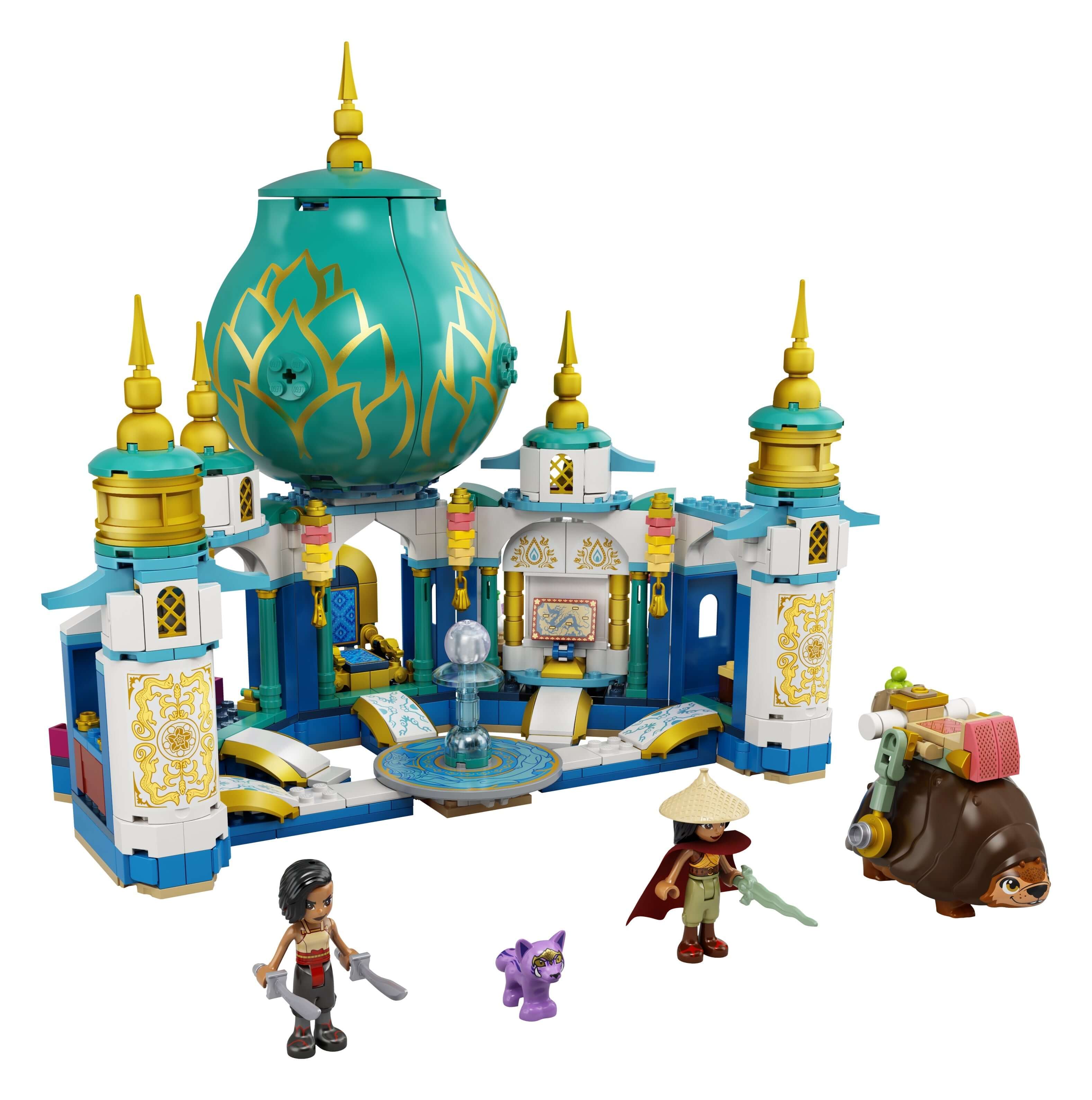 LEGO Disney Raya and the Heart Palace Playset 43181 with minidoll figures and Tuk Tuk, vibrant detailed palace design.