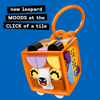 LEGO DOTS Leopard bag tag crafts set for kids featuring colorful tiles and a fun cube design.